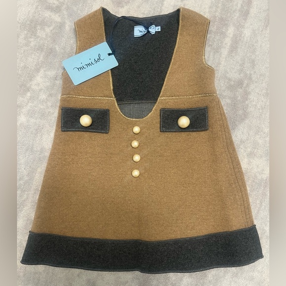 Mimisol Wool Two-Tone Knitted Pinafore Dress - Picture 2 of 5